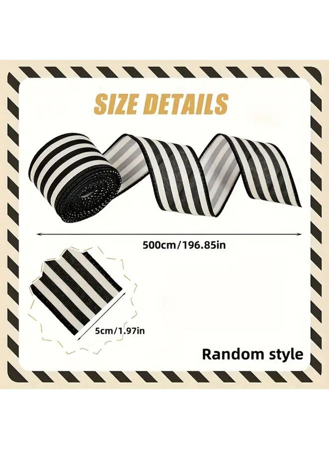 Black And White Striped Christmas Ribbon With Wire For Holiday Decorations And Gift Wrapping - Image 3